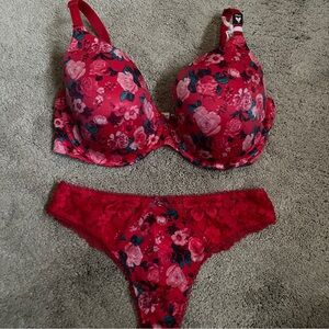 Victoria’s Secret Red Floral Bra and Panty Set
